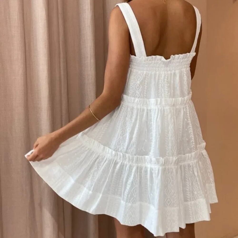 Shona Joy Cosmo Tiered Linen Mini Dress XS White NWT Resort Summer - Picture 10 of 10